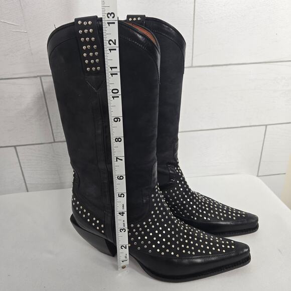 Donald J. Pliner Western Couture Boots Black Silver Studded 8M Cowgirl Leather - Picture 10 of 12